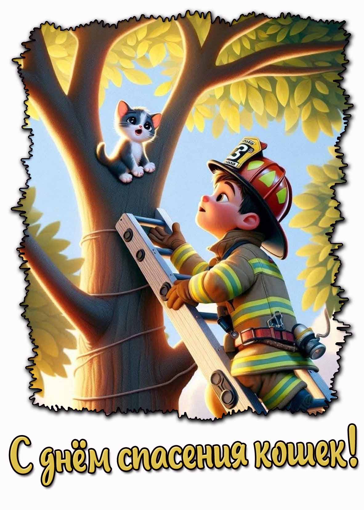 С днём спасения кошек! - детская открытка