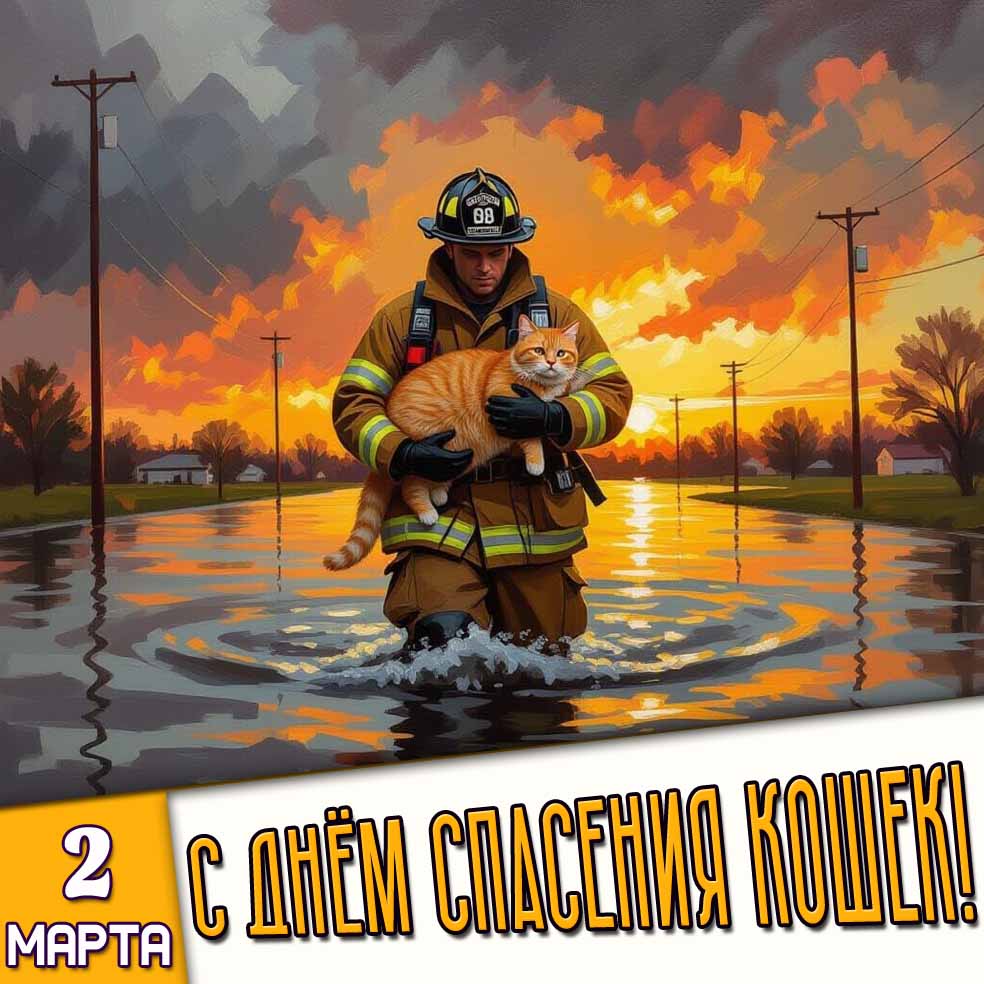 Открытка 2 марта - с днём спасения кошек!