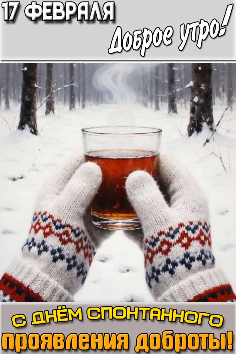 Открытка "17 февраля доброе утро! С днём спонтанного проявления доброты!"