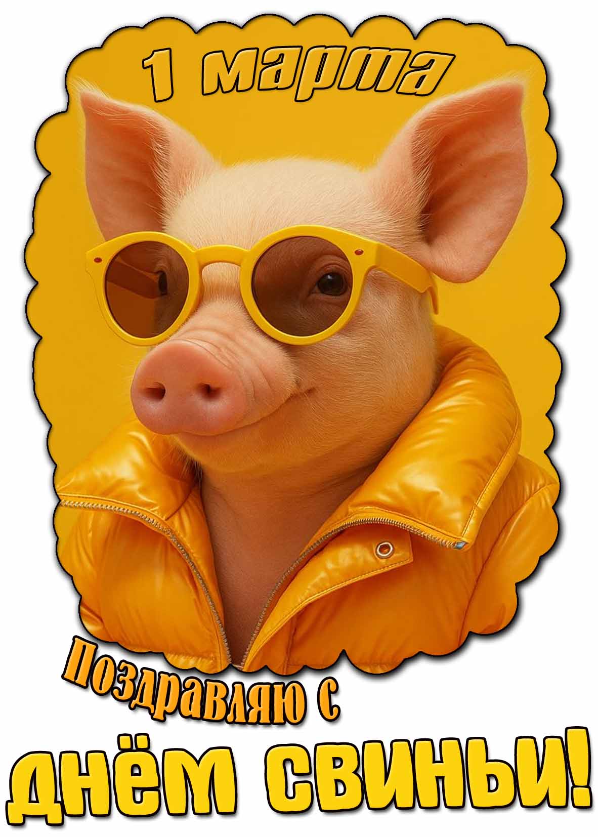 Стильная картинка "Поздравляю с днём свиньи!" - 1 марта