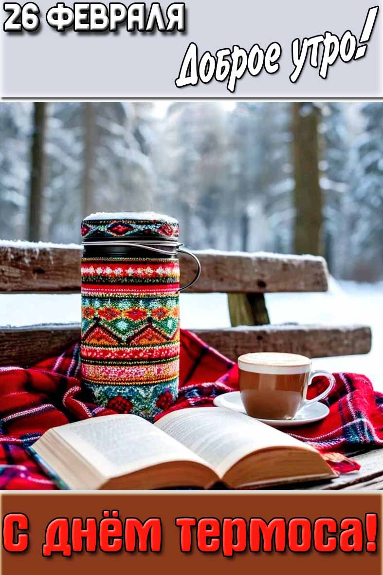 Открытка "26 февраля доброе утро! С днём термоса!"