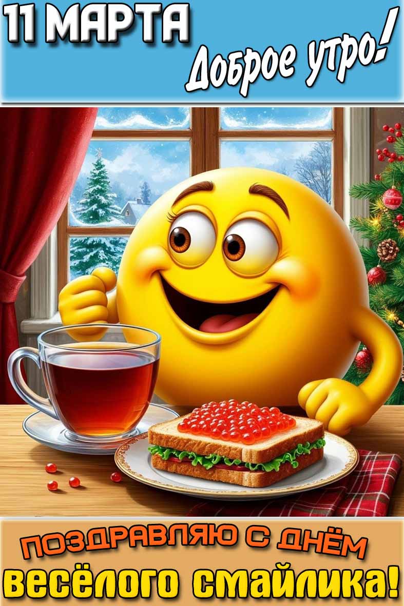 Картинка "11 марта доброе утро! Поздравляю с днём весёлого смайлика!"