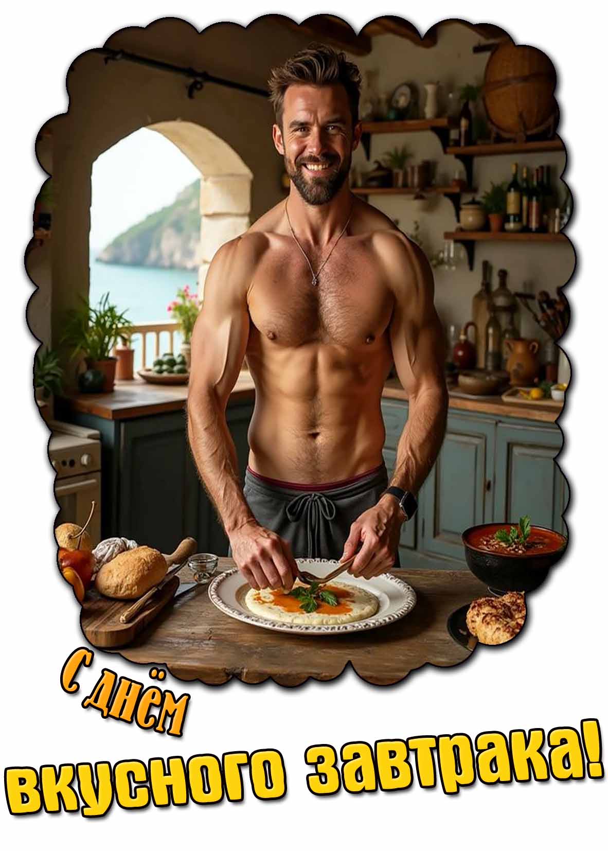 С днём вкусного завтрака! - открытка для женщины