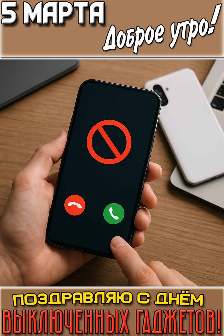 Открытка "5 марта доброе утро! Поздравляю с днём выключенных гаджетов!"