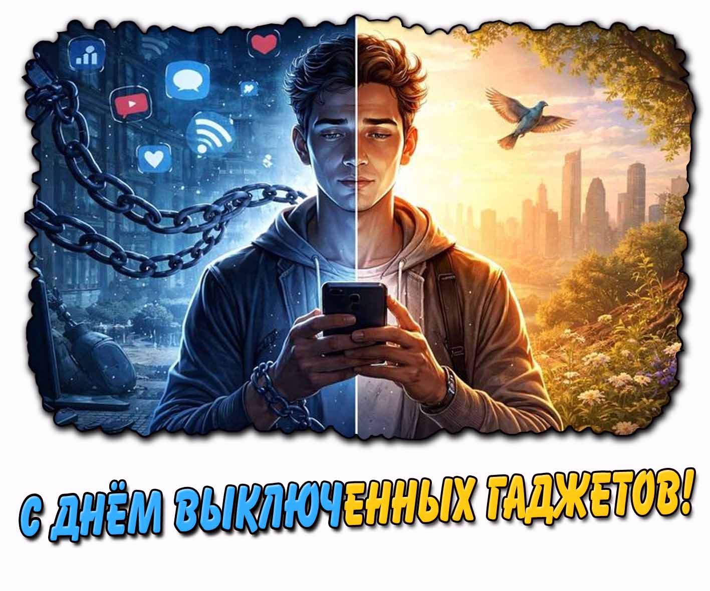 Креативная открытка с днём выключенных гаджетов