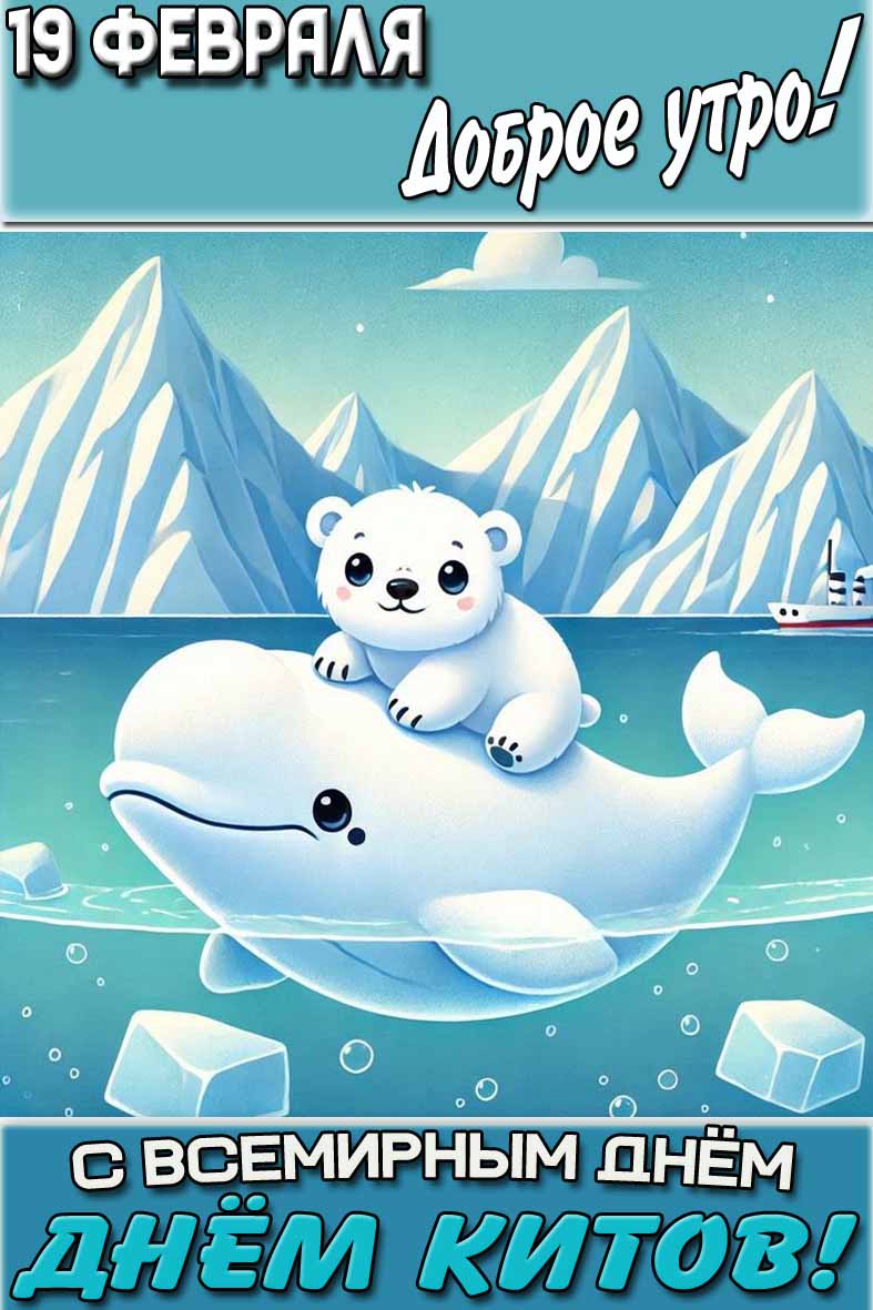 Открытка "19 февраля доброе утро! С Всемирным днём китов!"