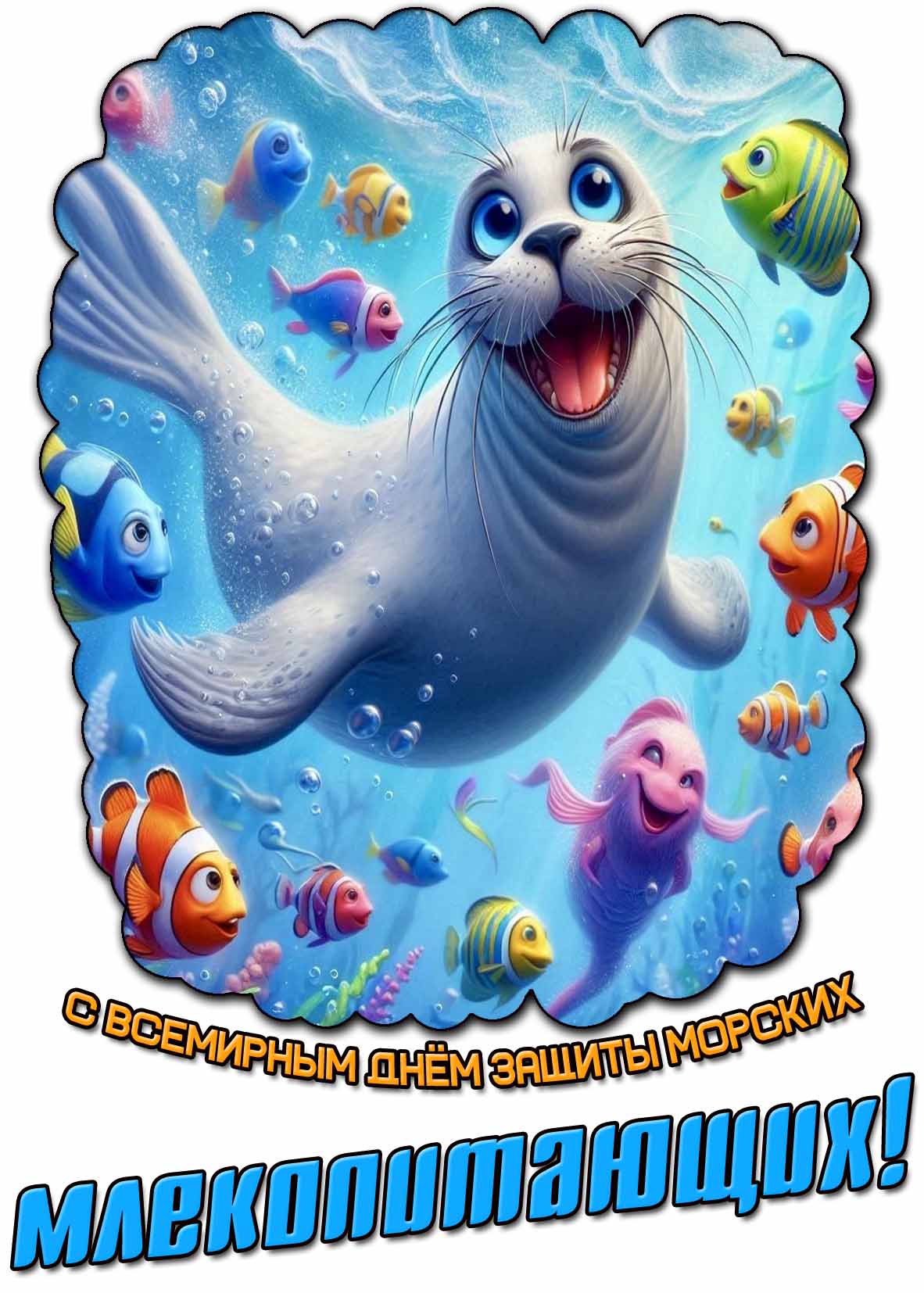 Прикольная открытка с Всемирным днём защиты морских млекопитающих