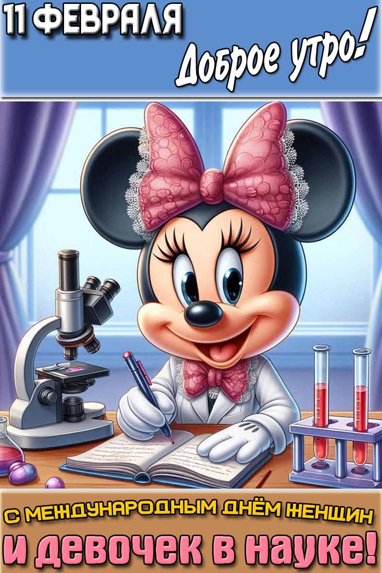 Открытка "11 февраля доброе утро! С международным днём женщин и девочек в науке!"