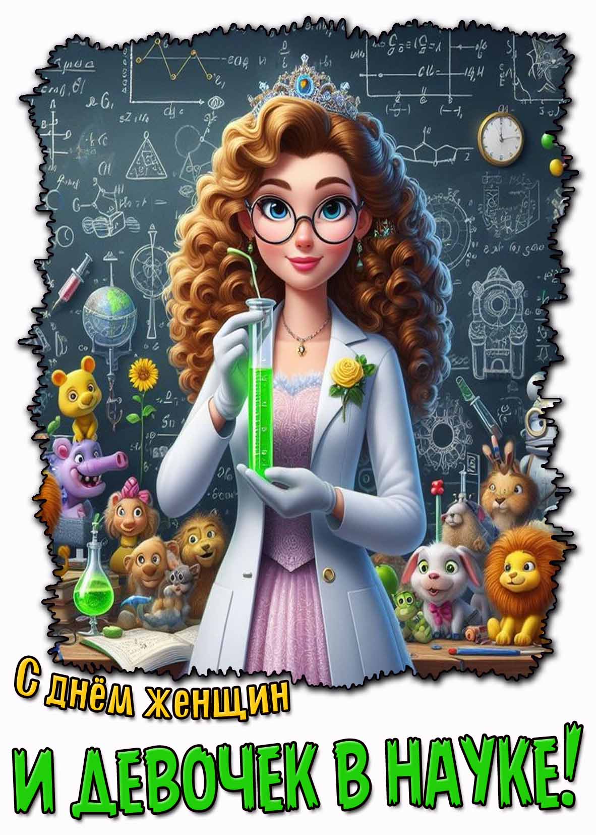 С днём женщин и девочек в науке! - прикольная открытка