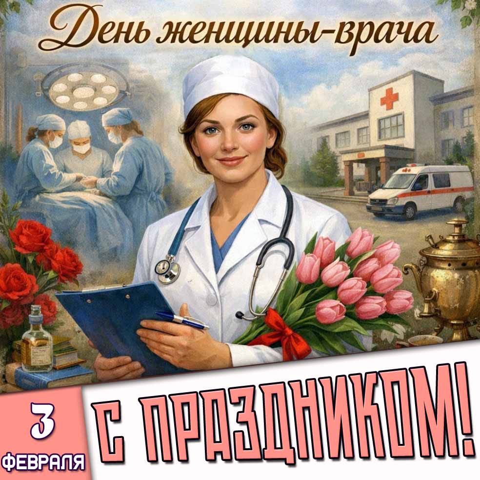 Картинка "3 февраля день женщины-врача! С праздником!"