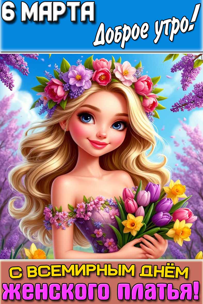 Открытка "6 марта доброе утро! С Всемирным днём женского платья!"