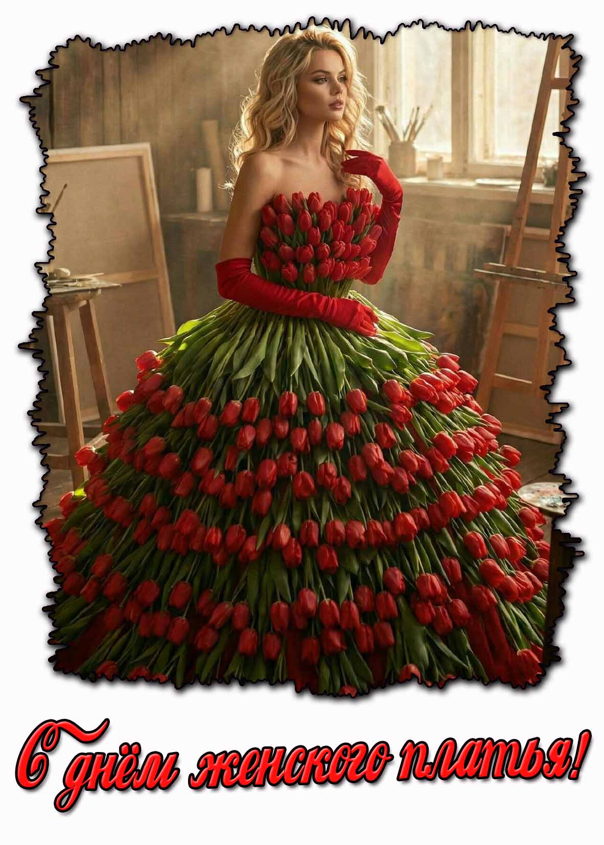 С днём женского платья! - тюльпановая открытка