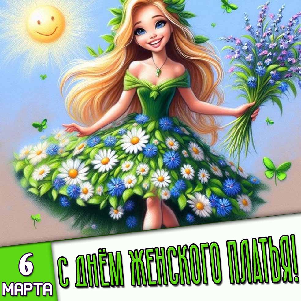 Открытка 6 марта - с днём женского платья!