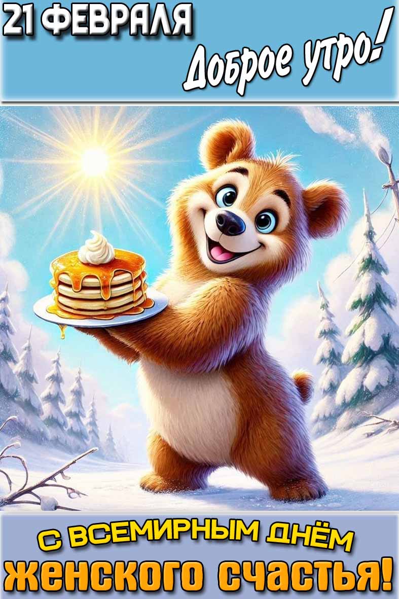 Открытка "21 февраля доброе утро! С Всемирным днём женского счастья!"