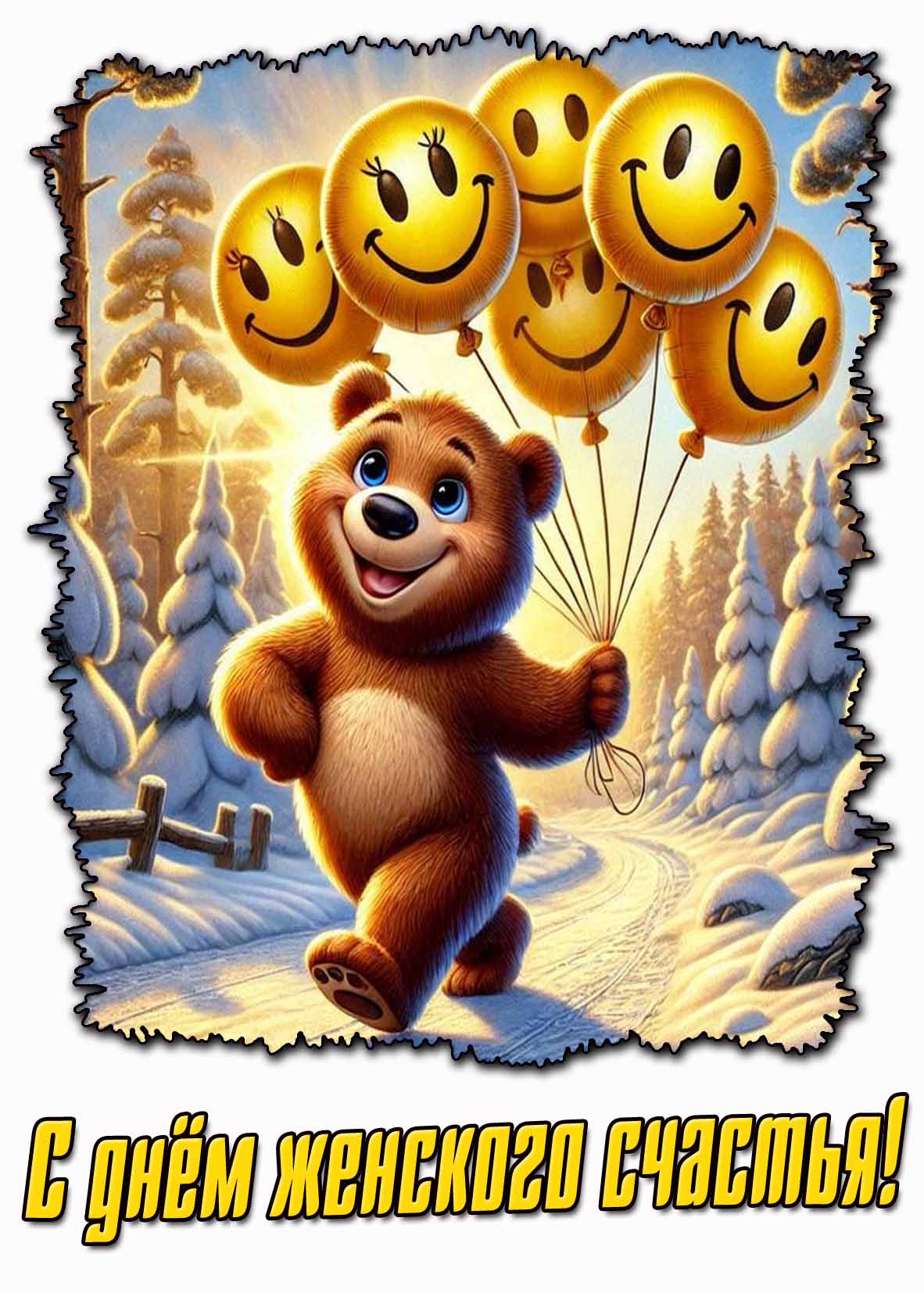 Мультяшная зимняя картинка с днём женского счастья