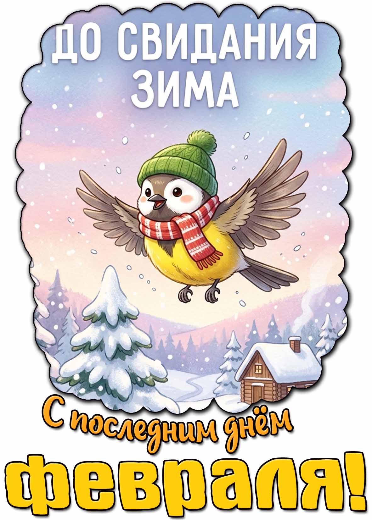 Картинка "До свидания зима! С последним днём февраля!"