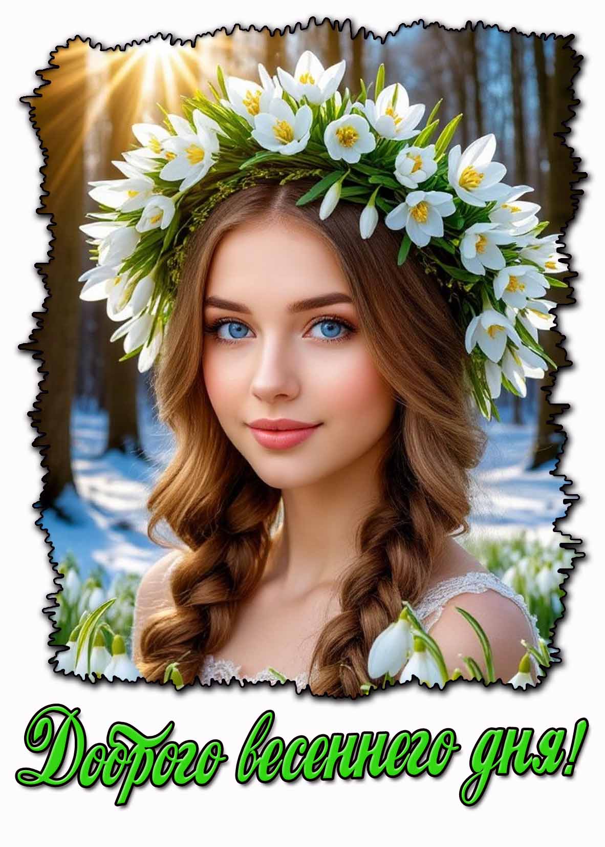Доброго весеннего дня! - открытка с девушкой