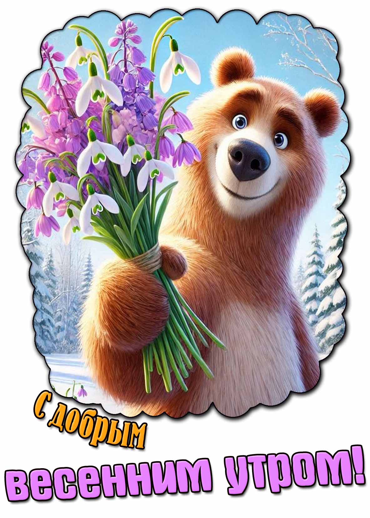 С добрым весенним утром! - мультяшная картинка с цветами