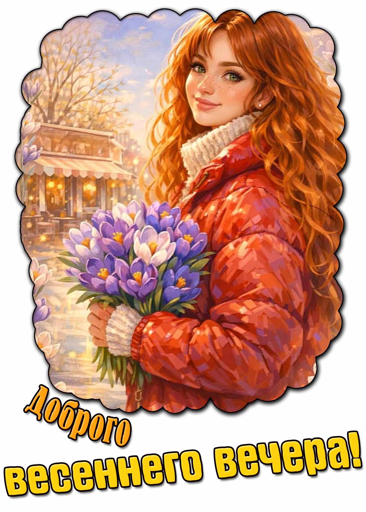 Доброго весеннего вечера! - открытка с девушкой
