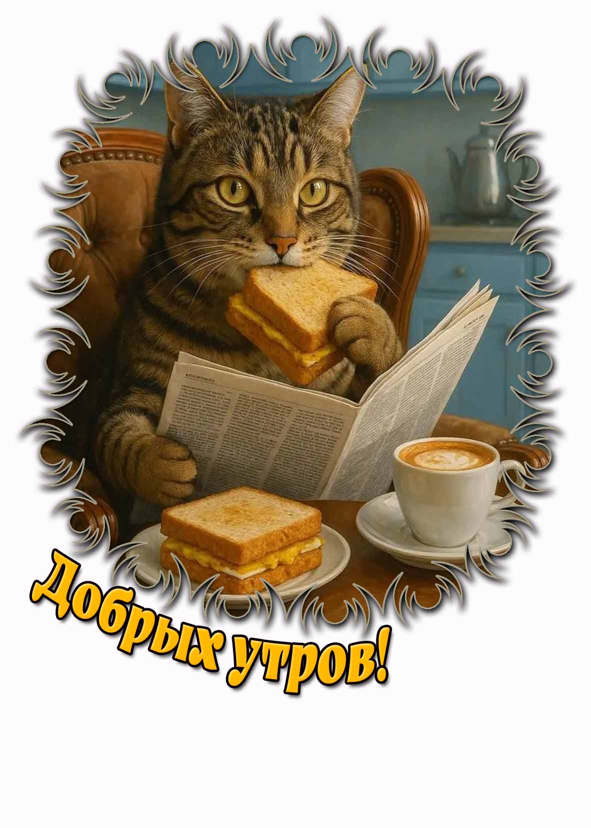 Красивая открытка с котом "Добрых утров!"