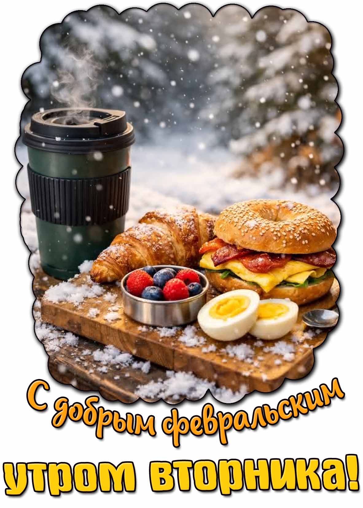 Снежная картинка с добрым февральским утром вторника