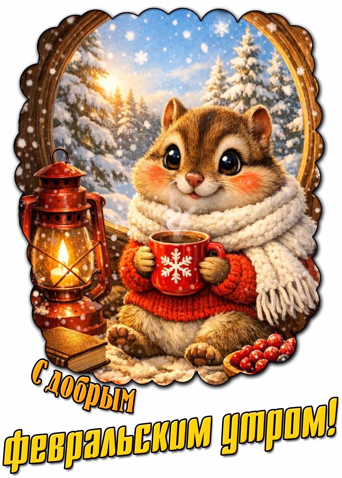 Снежная картинка с добрым февральским утром