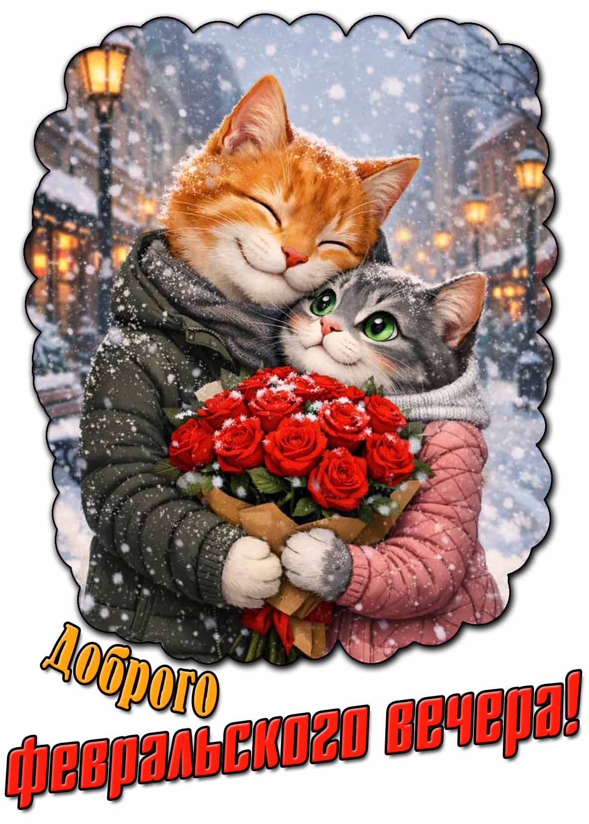 Романтическая открытка доброго февральского вечера
