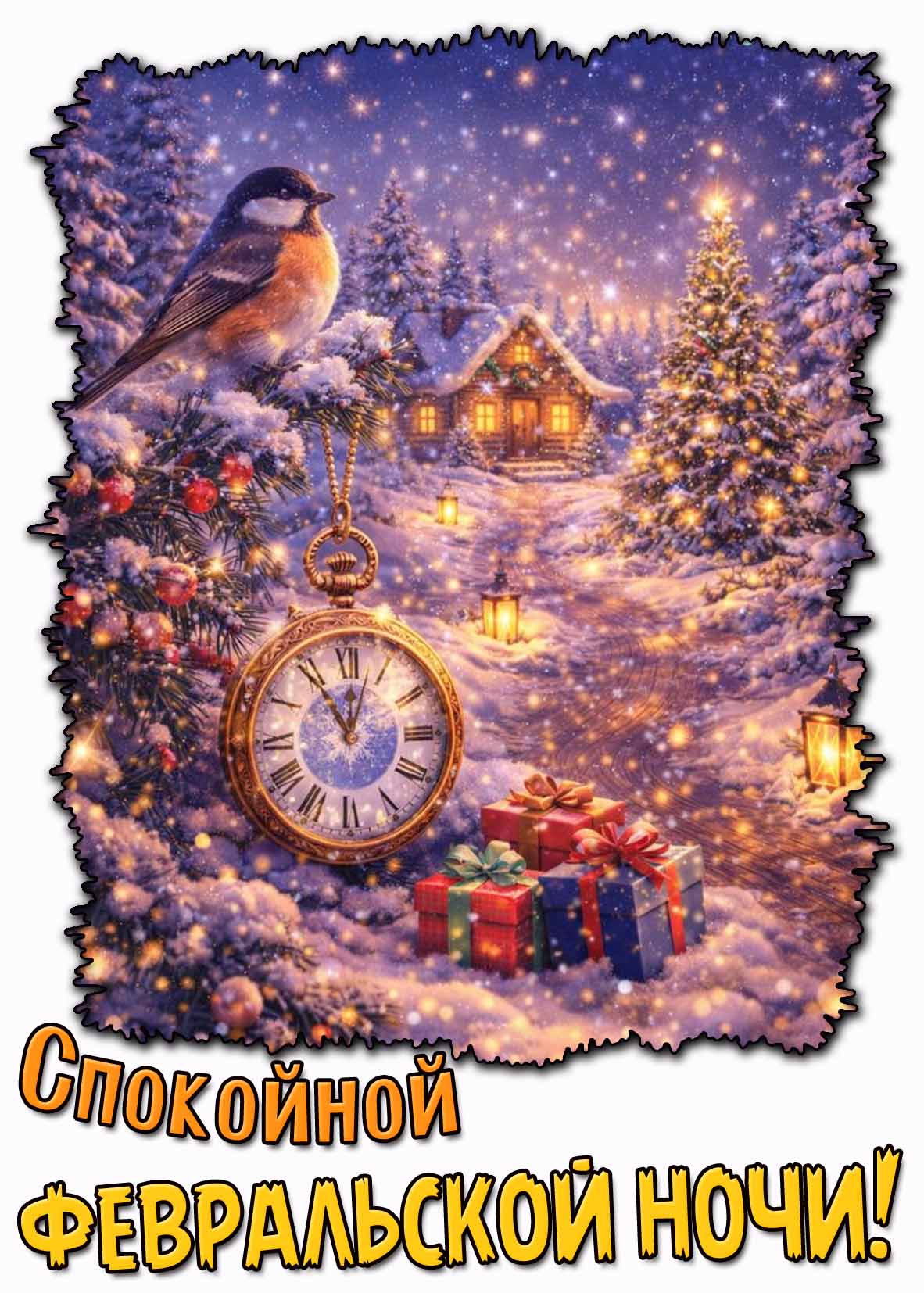 Красивая открытка спокойной февральской ночи