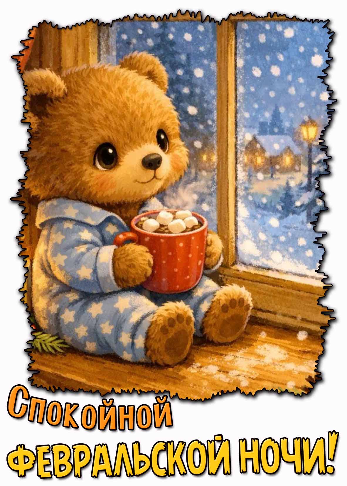 Детская открытка спокойной февральской ночи