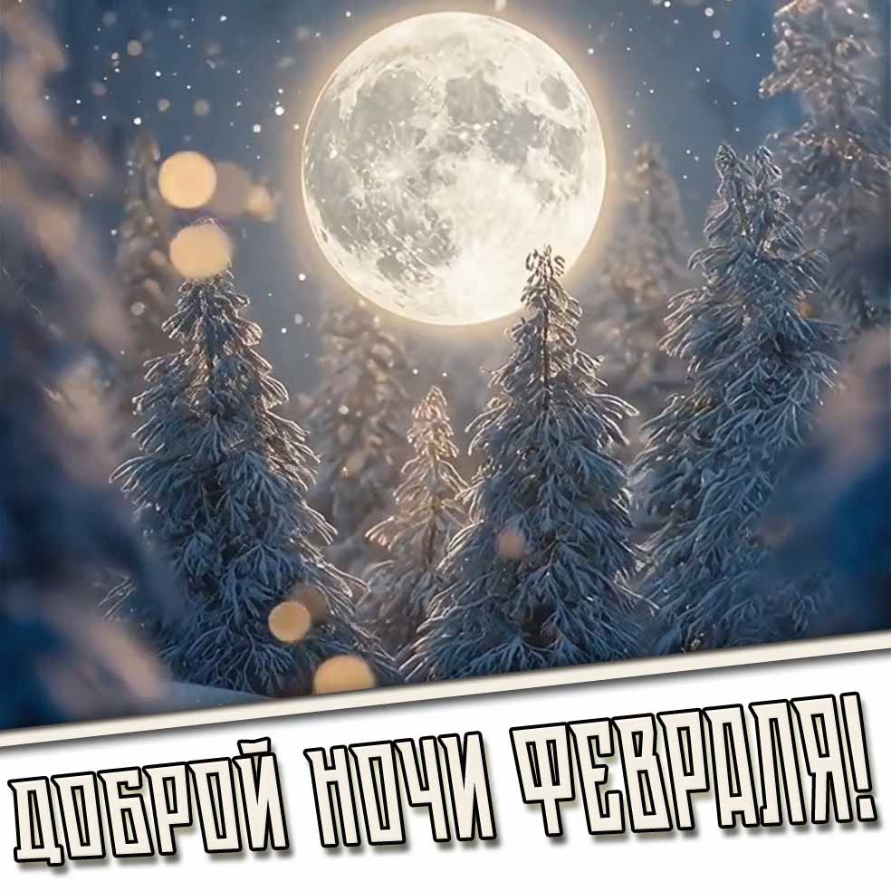 Доброй ночи февраля! - открытка с полной луной