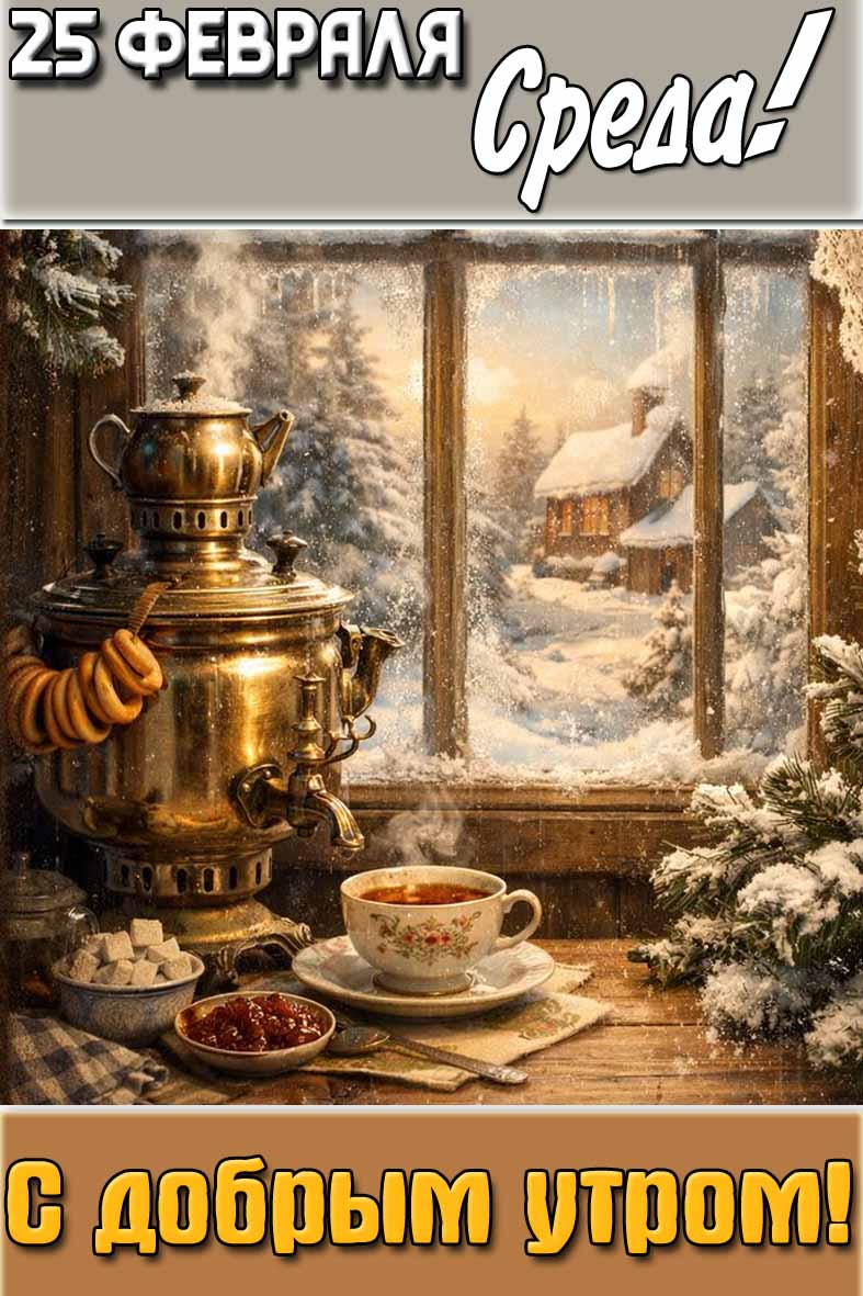 Открытка "25 февраля среда! С добрым утром!"