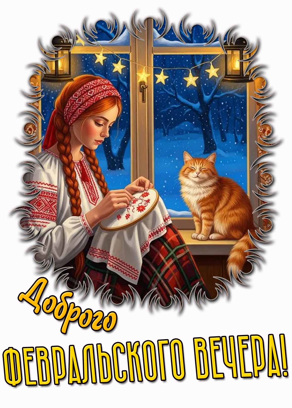 Красивая открытка доброго февральского вечера