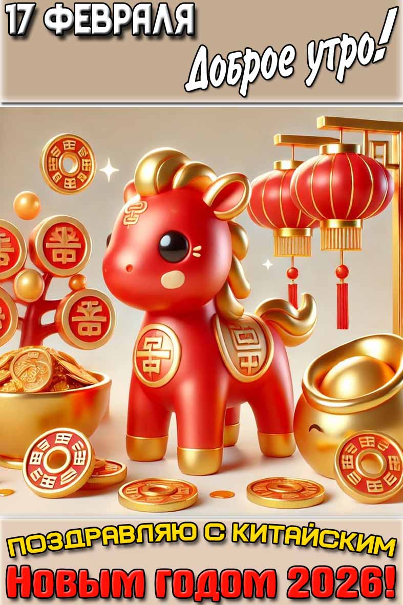 Открытка "17 февраля доброе утро! Поздравляю с Китайским Новым годом 2026!"