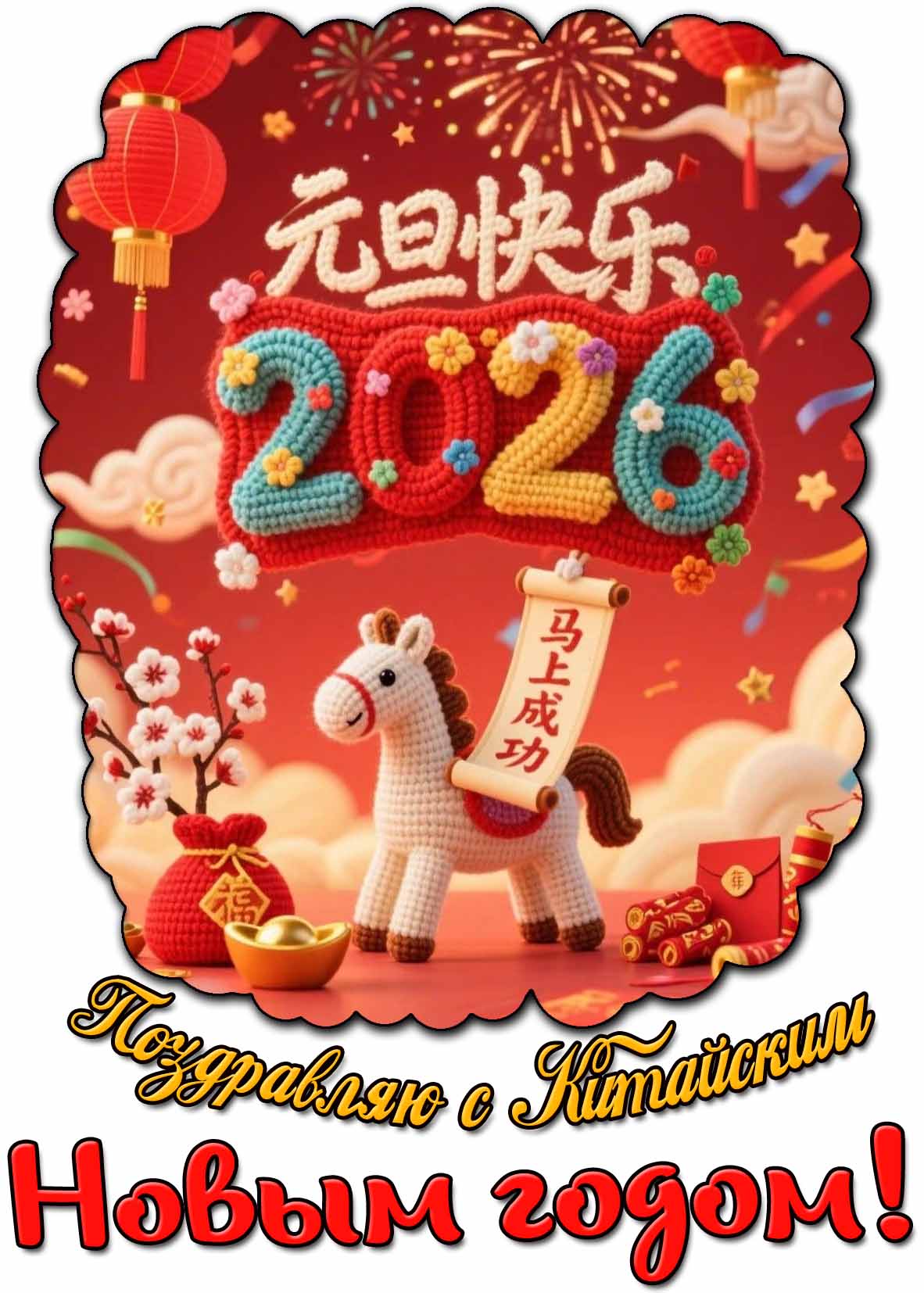 Поздравляю с Китайским Новым годом 2026! - красивая открытка