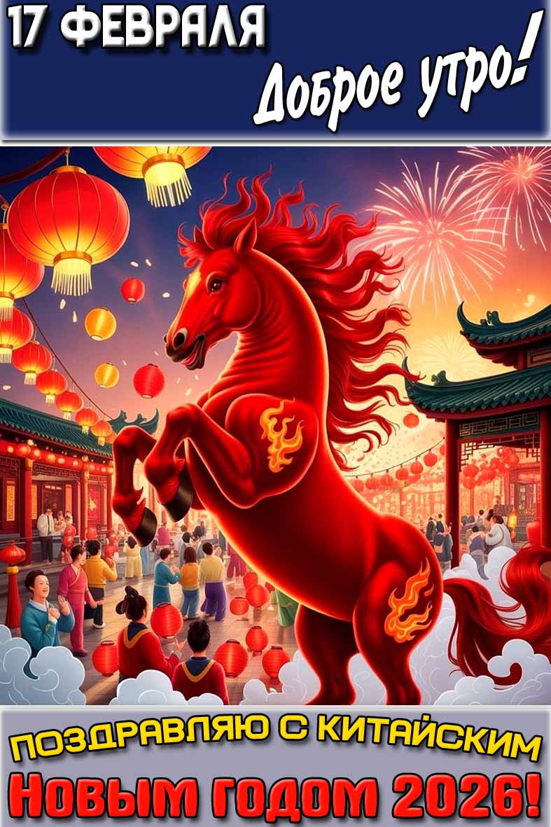 Красивая картинка "17 февраля доброе утро! Поздравляю с Китайским Новым годом 2026!"
