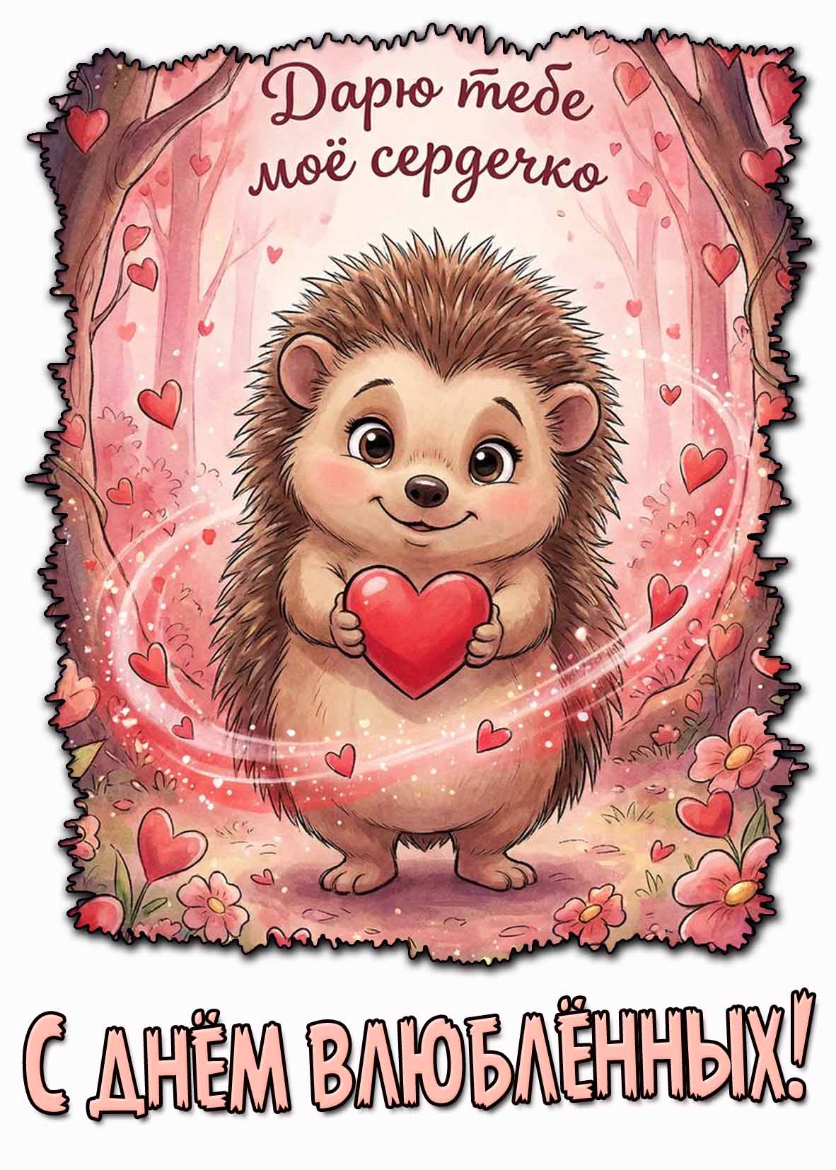 Красивая картинка "Дарю тебе моё сердечко! С днём влюблённых!"