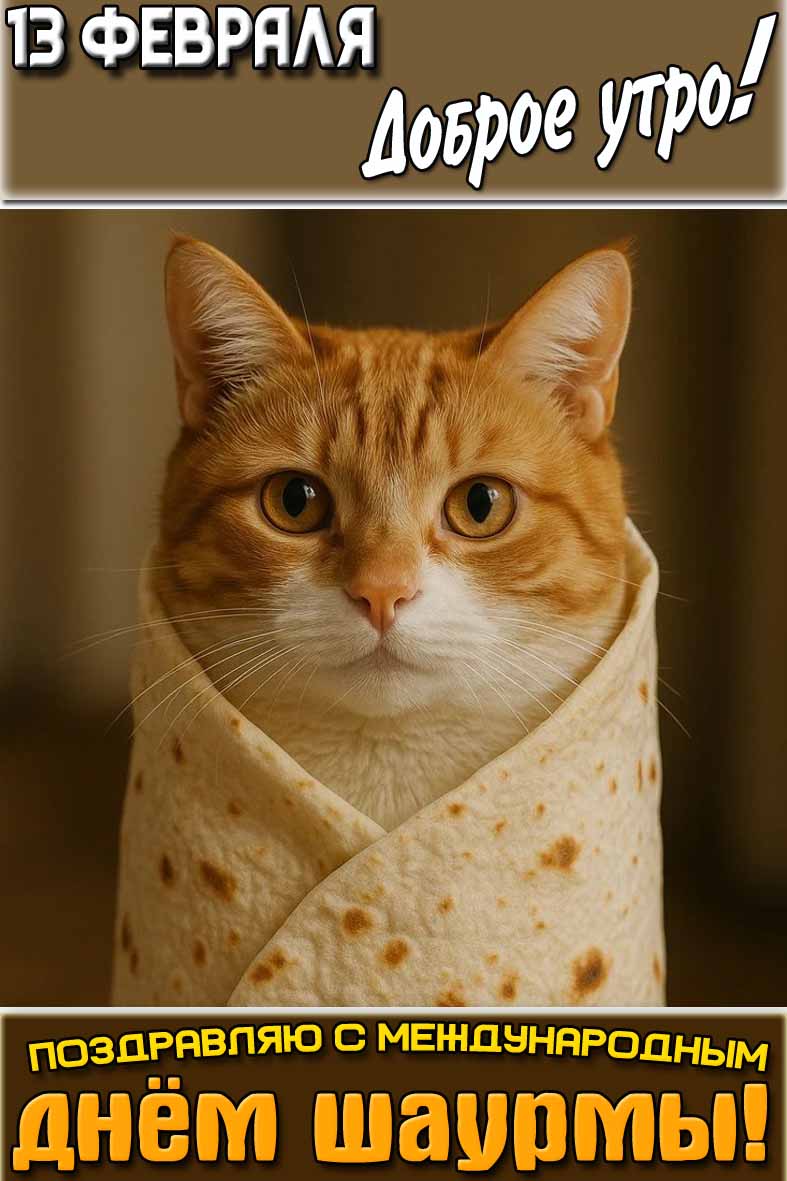 Смешная картинка "13 февраля доброе утро! Поздравляю с Международным днём шаурмы!"