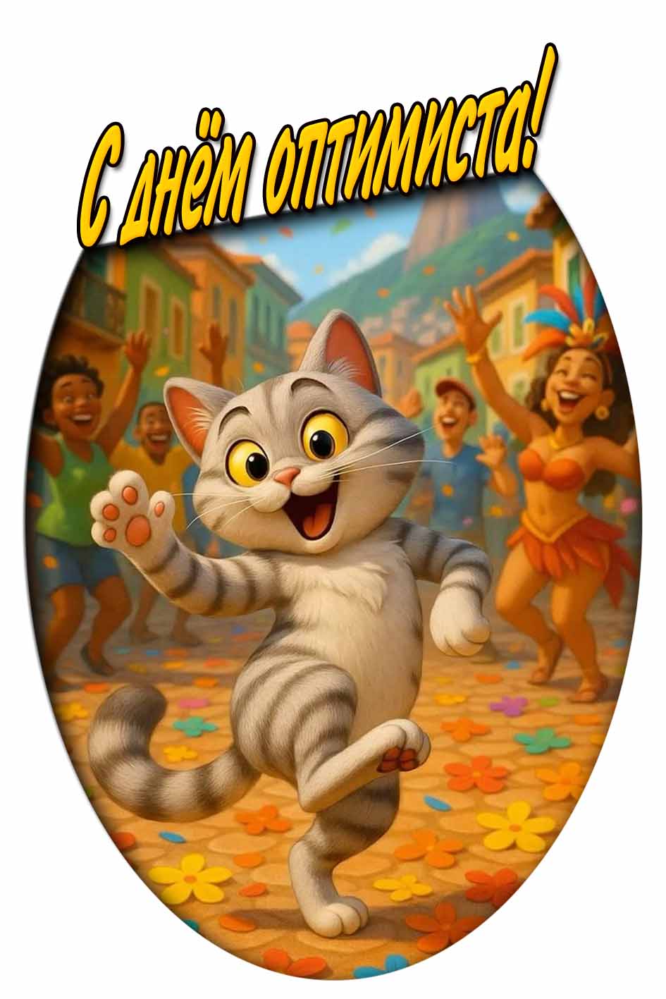 Позитивная картинка с танцующим котом ко дню оптимиста