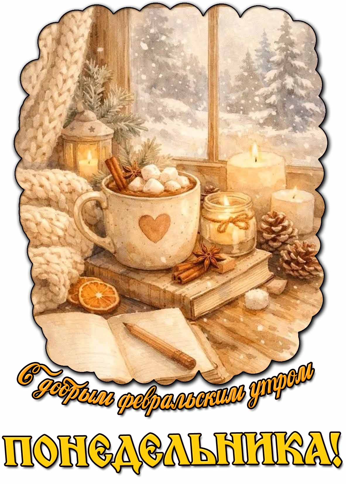 С добрым февральским утром понедельника! - открытка с кофе