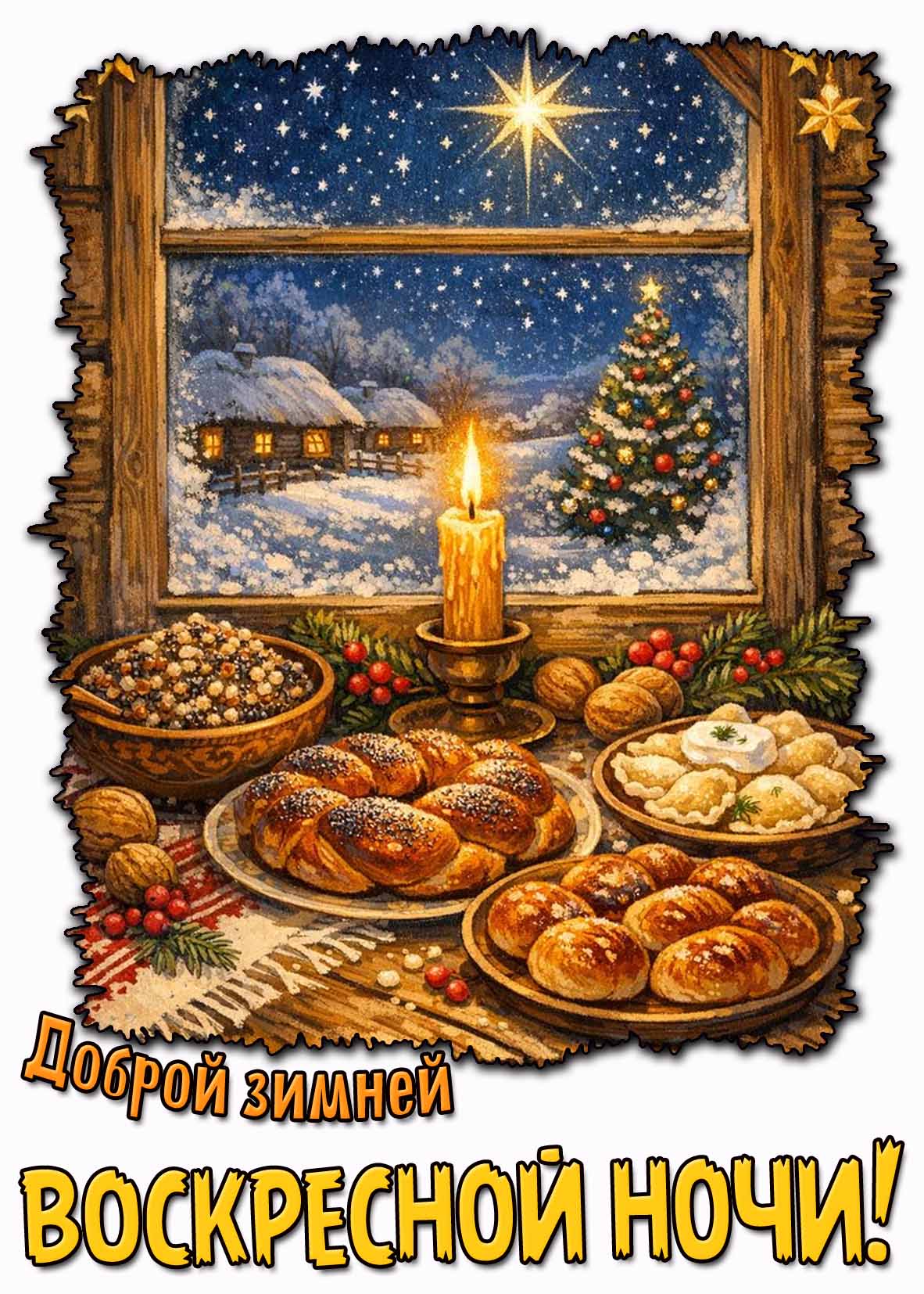 Красивая картинка доброй зимней воскресной ночи