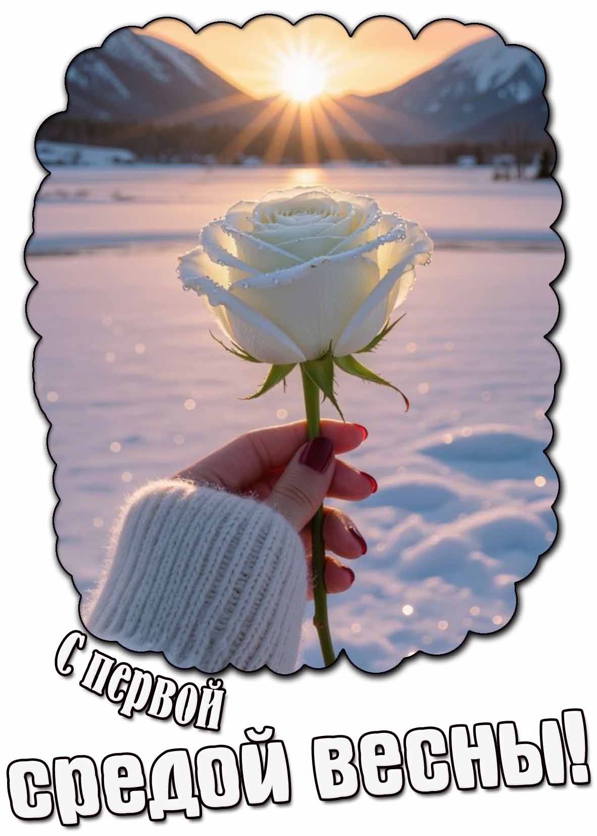 С первой средой весны! - открытка с белой розой