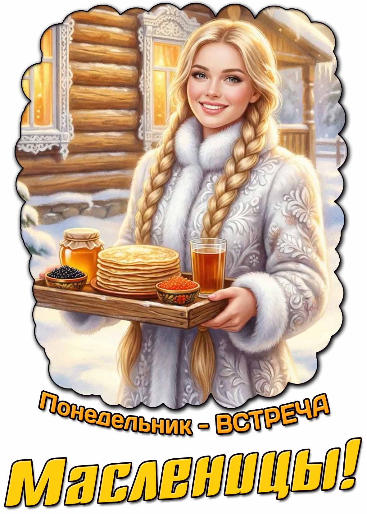 Красивая открытка Понедельник - «Встреча» Масленицы!
