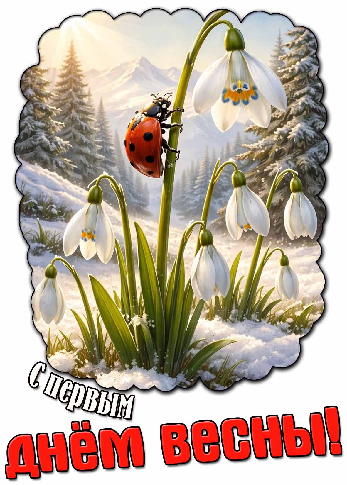 С первым днём весны! - картинка с подснежниками