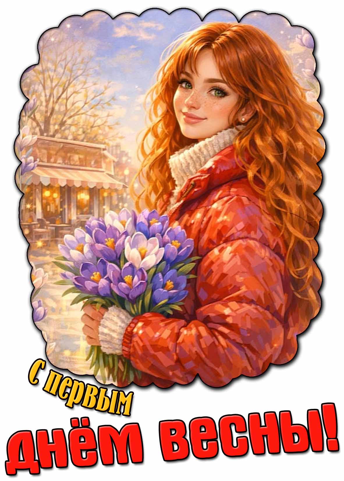 С первым днём весны! - картинка с девушкой с цветами