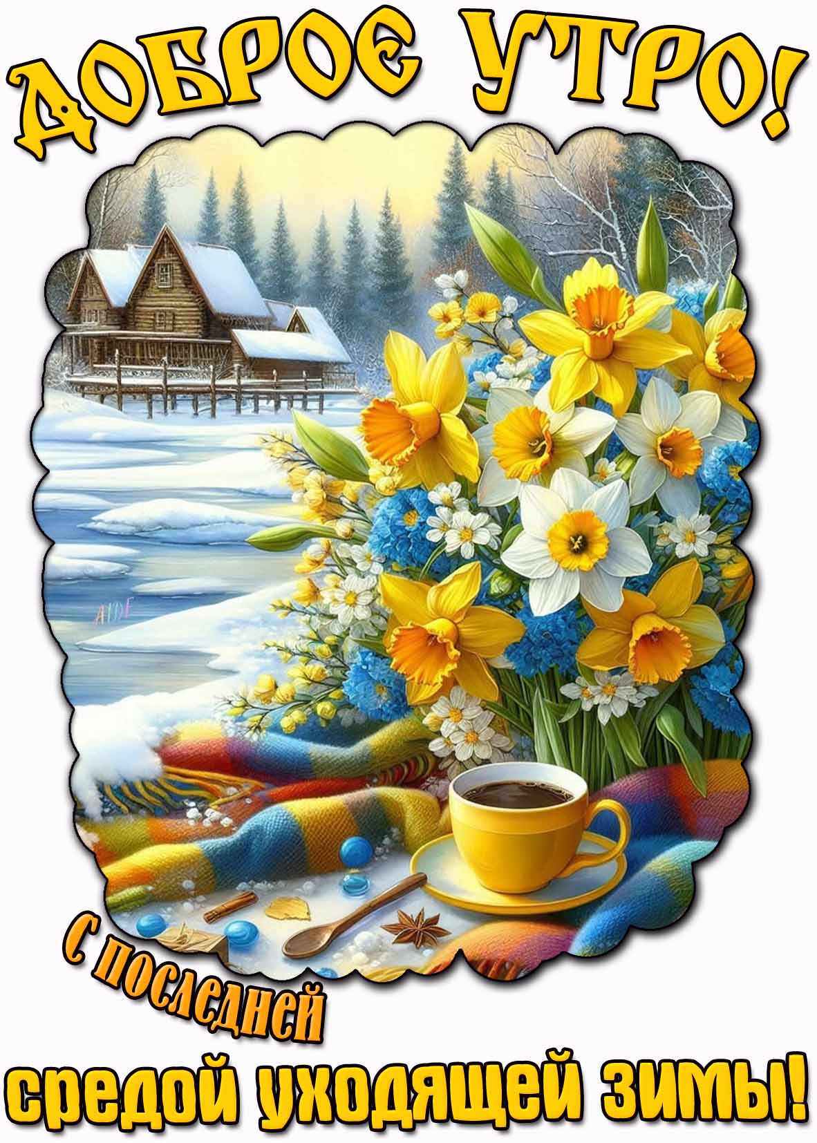 Открытка "Доброе утро! С последней средой уходящей зимы!"