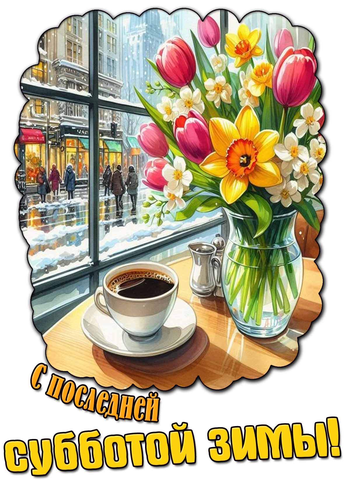 С последней субботой зимы! - открытка с цветами