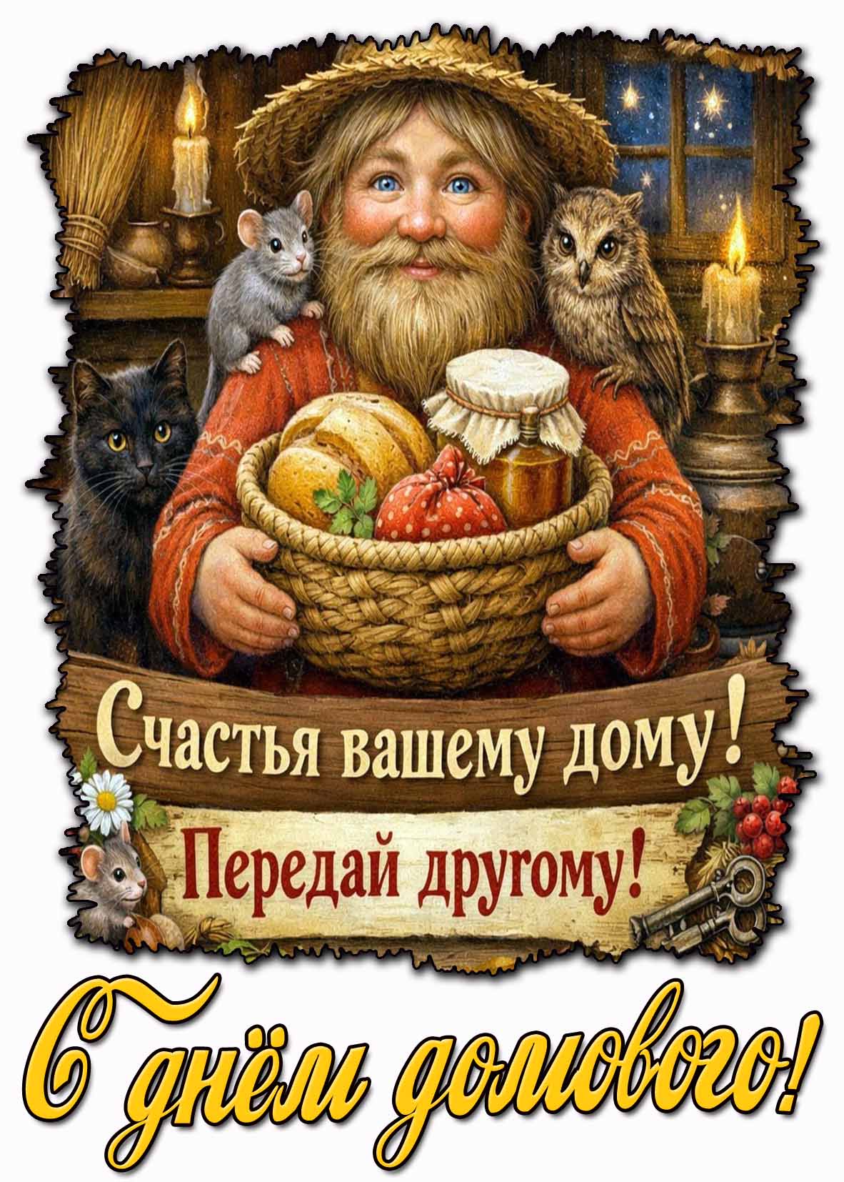 Картинка "С днём домового! Счастья ваше дому! Передай другому!"
