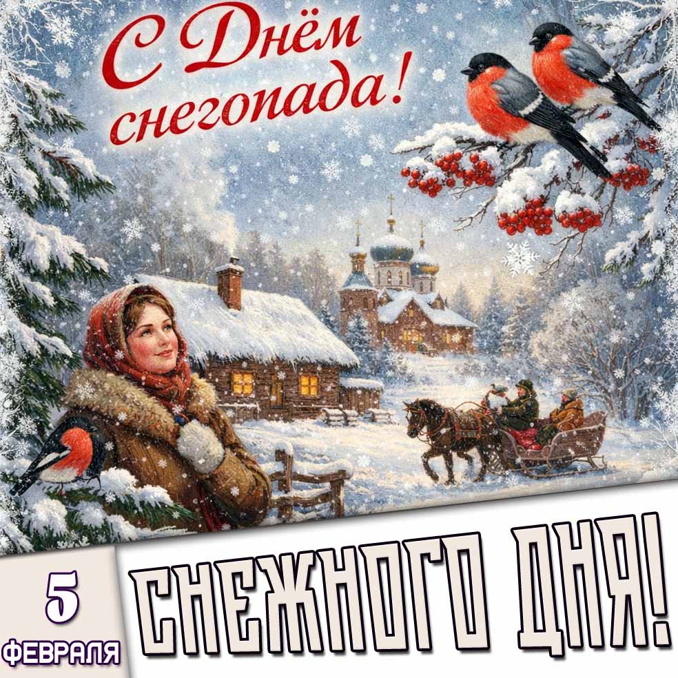Открытка "5 февраля - с днём снегопада! Снежного дня!"