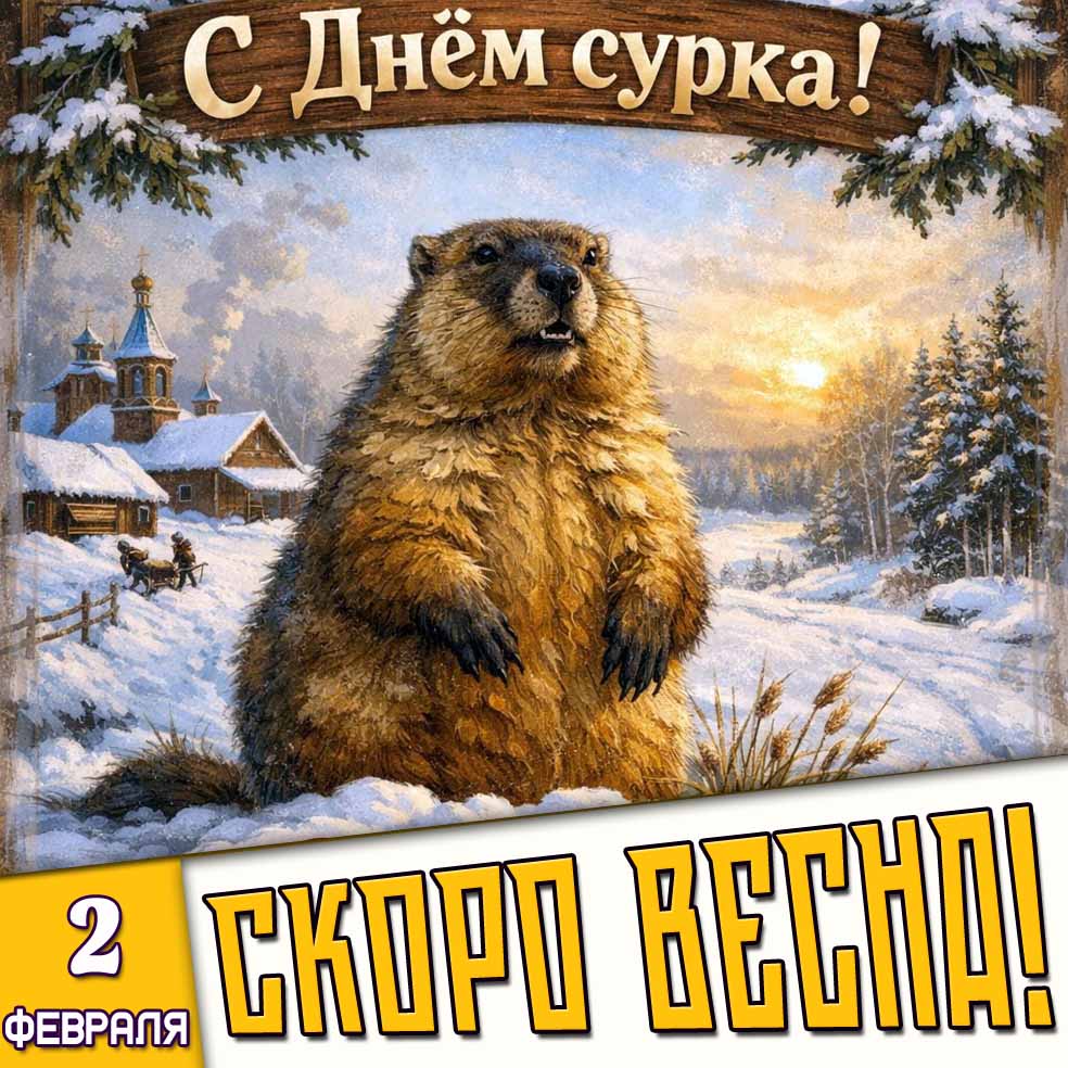 Открытка "С днём сурка! Скоро Весна!" - 2 февраля