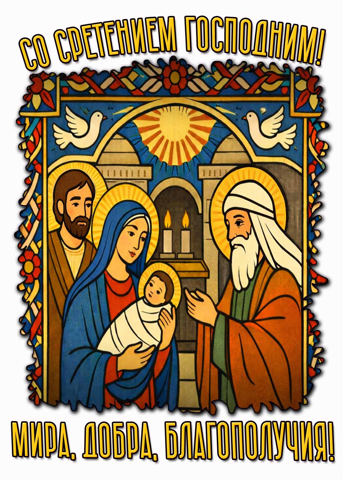 Открытка "Со Сретением Господним! Мира, добра, благополучия!"